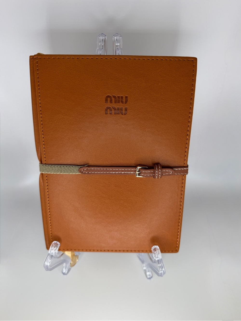 Miu Miu Tan Leather Notebook Cover with Belt